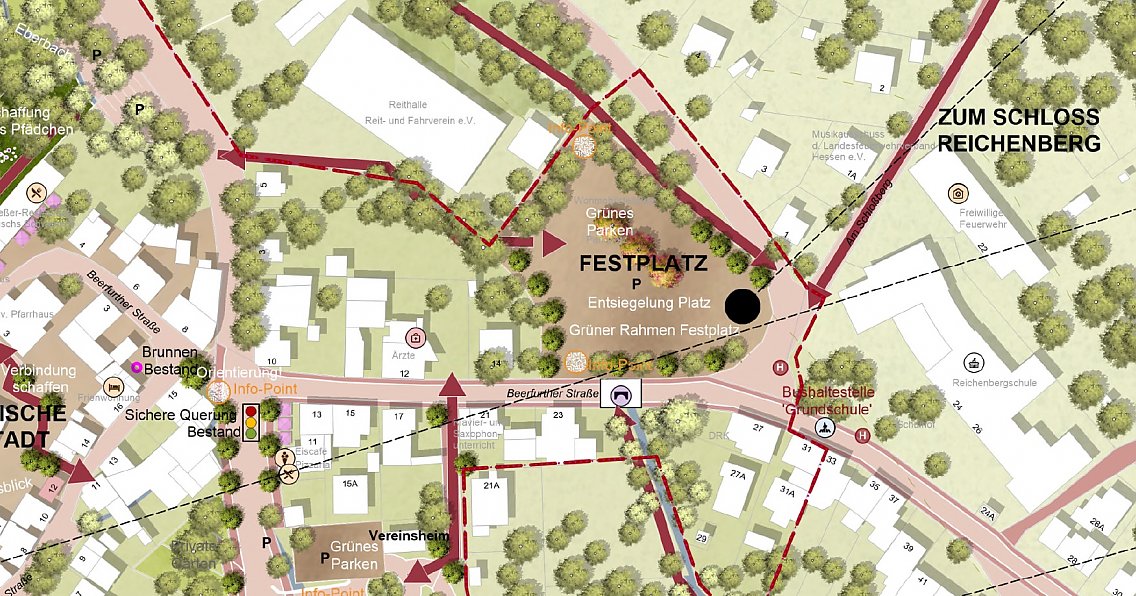 Auszug aus dem Masterplan Stadtgr&uuml;n: Konzeption zur Begr&uuml;nung und Entsiegelung des Reichenbergplatzes und Nutzung als Festplatz in Reichelsheim (Odenwald)