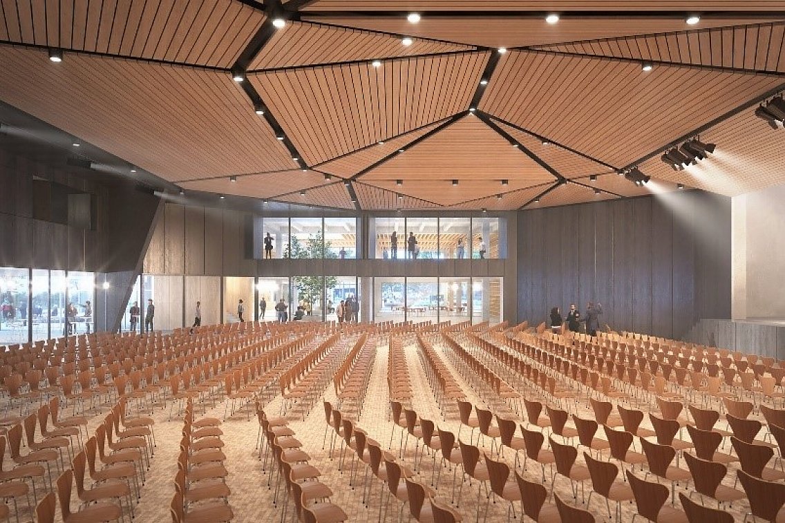 Siegerentwurf - Perspektive der großen Veranstaltungshalle, AFF Architekten und Landschafts.Architektur Birgit Hammer, Berlin