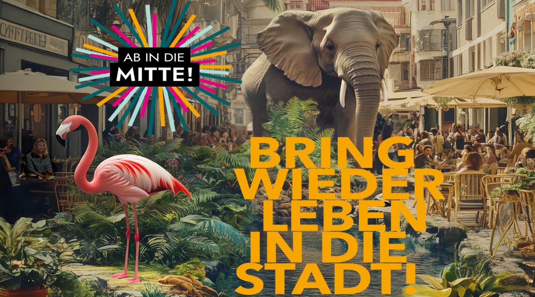 Titelbild Wettbewerb 2026: „Ab in die Mitte! – Bring wieder leben in die Stadt“